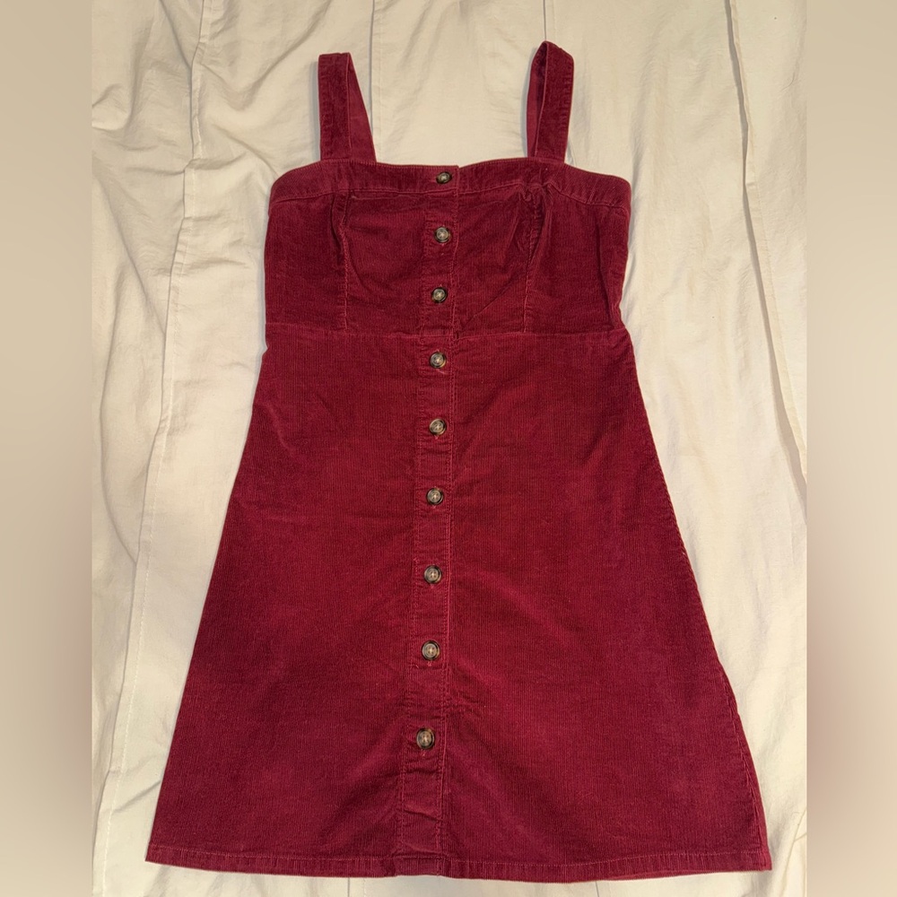 Hollister burgundy corduroy button down dress, size S
